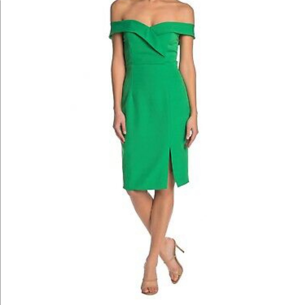 Green off shoulder cocktail dress